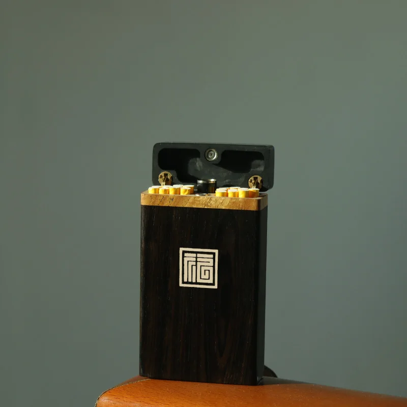 

USB Rechargeable Windproof Lighter Ebony Cigarette Box Thin Smokes 20 Sticks Blessing Portable Storage Solid Wood Men Gifts
