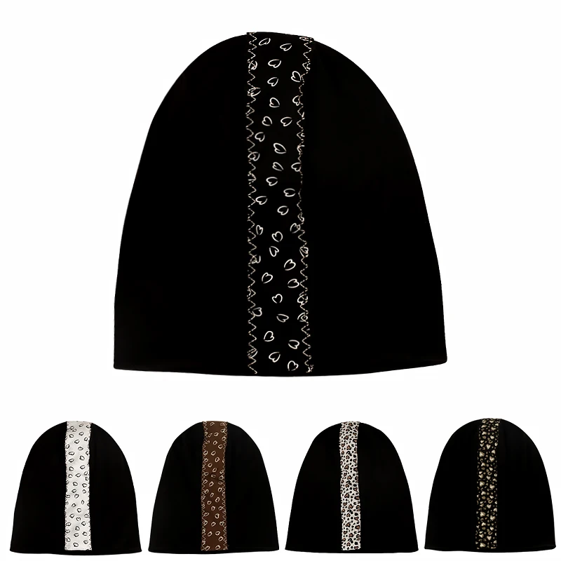 

Women Leopard Ribbon Baggy Skullies Beanies Fashion Winter Warm Ladies Hats Solid Color Cotton Soft Elastic Hip Hop Caps Bonnet