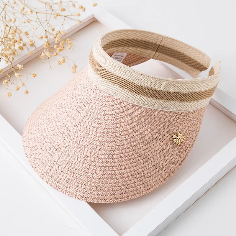 pink honeybee Модная женская соломенная шляпа женская летняя Солнцезащитная шляпа Панама Boater Floppy Кепка с покрывалом женская летняя пляжная соломенная шляпа подарок - Цвет: pink honeybee