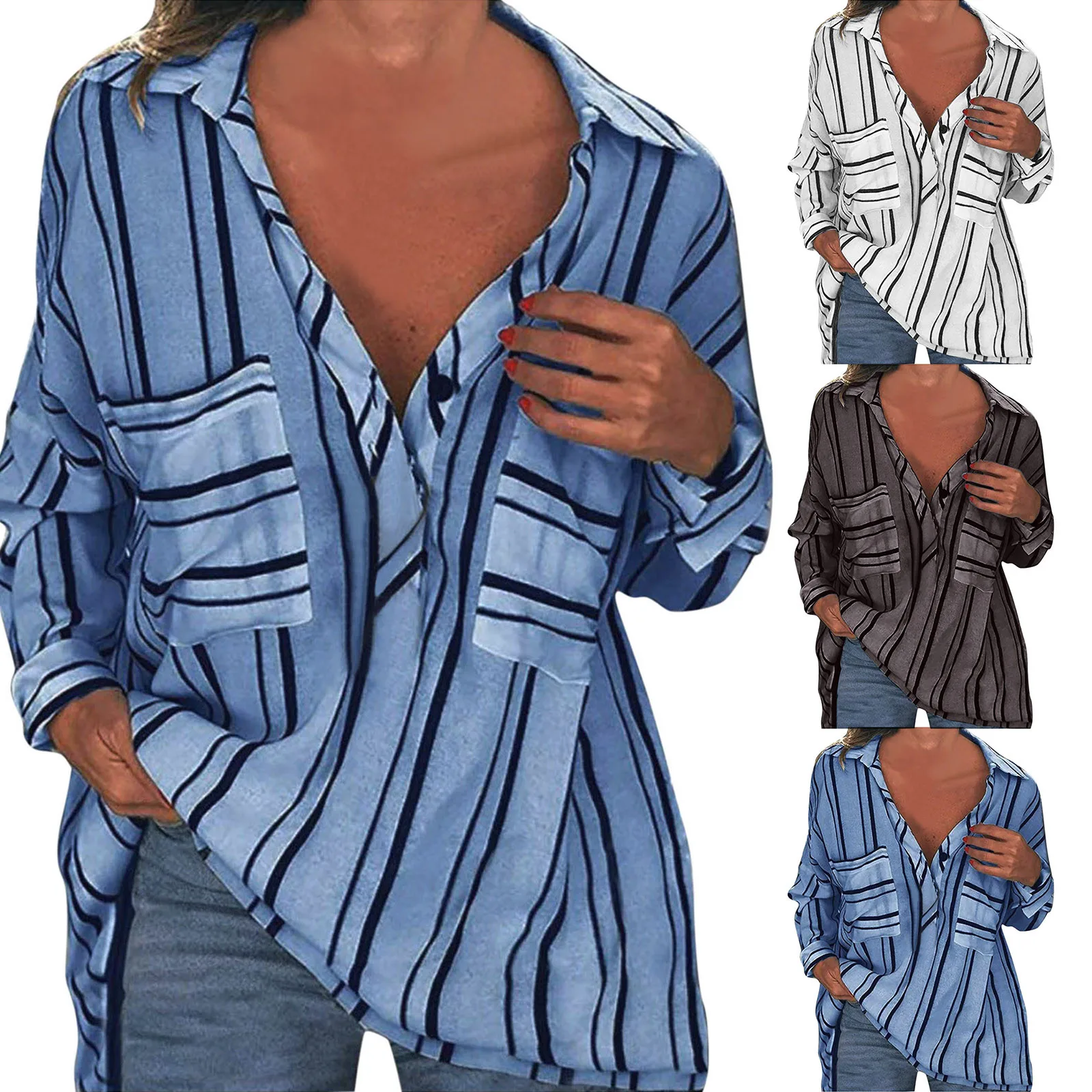 

Женская полосатая блузка с длинным рукавом, Повседневная Свободная офисная блузка, пуловер для осени, 2021