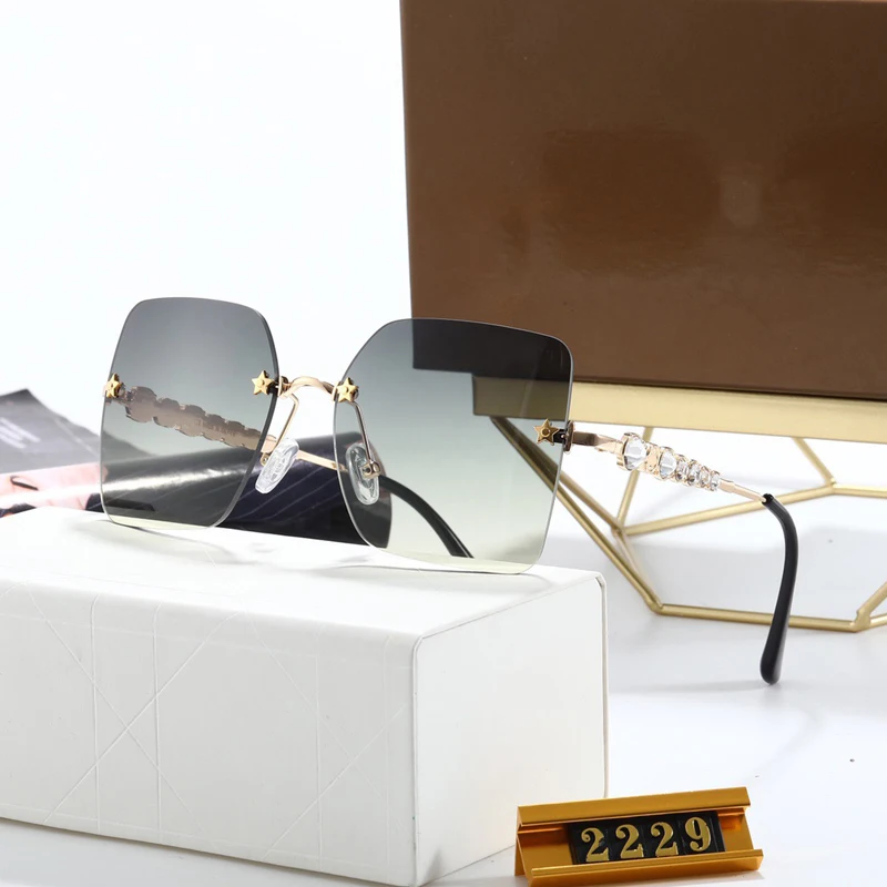 

Diamond Sunglasses For Women 2020 ladies Rimless cutting Lens Brand Designer Vintage Sun Glasses UV400 Five-pointed star logo