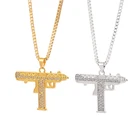 Золотое ожерелье для пистолет, мужское ожерелье с подвеской из сплава, полностью Хрустальное украшение, аксессуары для велосипедистов в стиле хип-хоп, мужское ожерелье