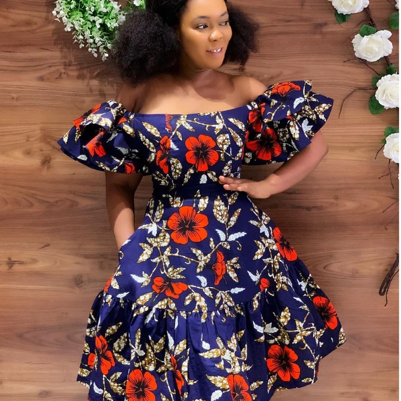 African Dresses For Women 2021 Polyester Fashion Spring Summer Dashiki Africa Style Print Rich Bazin Midi Dress | Тематическая