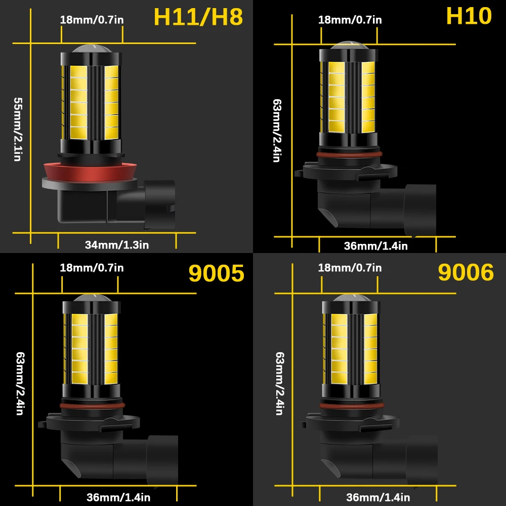 

LASFIS 2Pcs For Audi Kia Fog Lamp LED H11 H8 5630 33SMD LED H10 HB3 9005 HB4 9006 Bulb Driving Running Car Lights 6000K White