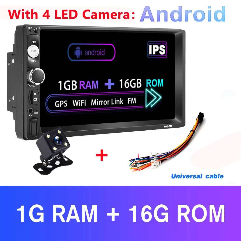 AMPrime 7 ''Android 2 Din Автомобильный мультимедийный плеер универсальный gps Wifi Автомагнитола сенсорный экран стерео аудио плеер Mirrorlink камера - Цвет: 1and16GBand Camera