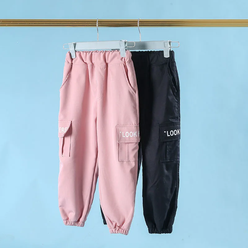 

Clothing Girls Pants Cotton Cargo Pants Elastic Waist Harem pants Kids Children Hip-hop Multi-pocket Girls Sweatpants