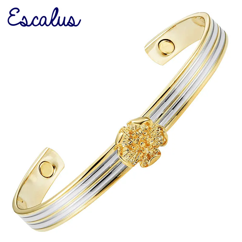 Эскалус Женский Классический Медный золотой цветок Полосатый браслет