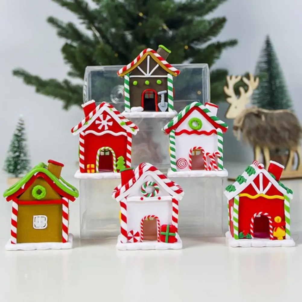 

Merry Christmas Decorations Miniature Cottage Ornaments Lighted Gingerbread Snow Houses Candy House Painted Clay Dollhouse Dec