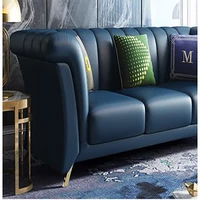 Postmodern light luxury leather sofa combination living room modern blue leather Italian Hong Kong style villa leather sofa