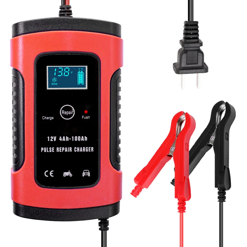 US Plug Red Зарядное устройство 12 в полностью автоматическое автомобильное зарядное устройство интеллектуальная Быстрая зарядка цифровой ЖК-дисплей терминал для аккумулятора - Цвет: US Plug Red