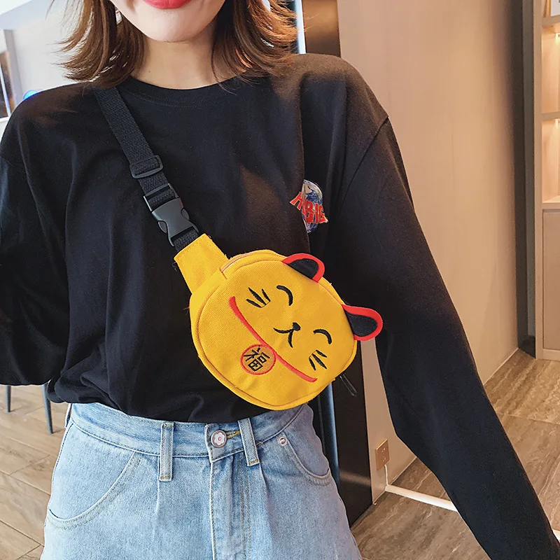 Сумка на грудь Lucky для женщин с широкими лямками Холщовая милая японская сумка