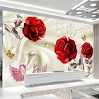 Пользовательские самоклеющиеся обои 3D абстрактные креативные красные розы цветы Лебедь шелковые фрески Гостиная ТВ наклейки на стену за диваном постер
