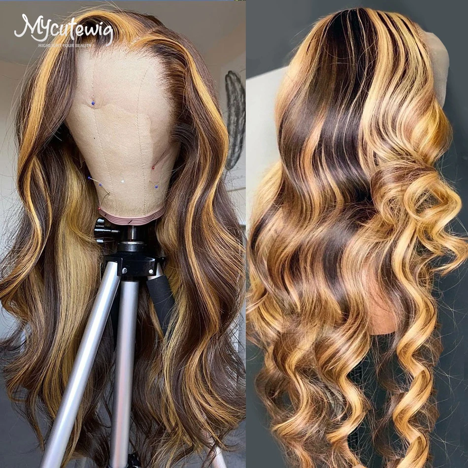 

13x4 Body Wave Lace Front Wig Highlight Colored Human Hair Honey Blonde Brazilian Virgin Ombre 360 Lace Frontal Wigs For Women