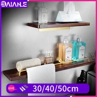 modern bathroom walnut wood shelf rack wall mounted waterproof 50cm storage shelves shower aluminum shampoo towel rack