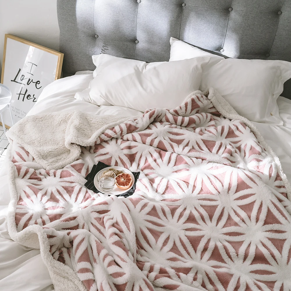 

Solstice Winter Thick Lamb Wool Blanket Jacquard Double-Sided Throws Blanket Warm Soft And Comfortable Bedsheet Bedspread