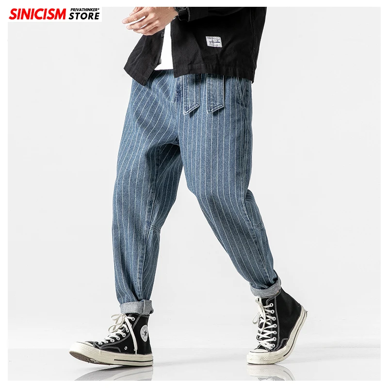 

MrGB 2022 Men's Baggy Streetwear Jeans Striped Oversize Man Denim Pants Casual Spring Harem Pants Men Drawstring Jogger Trousers