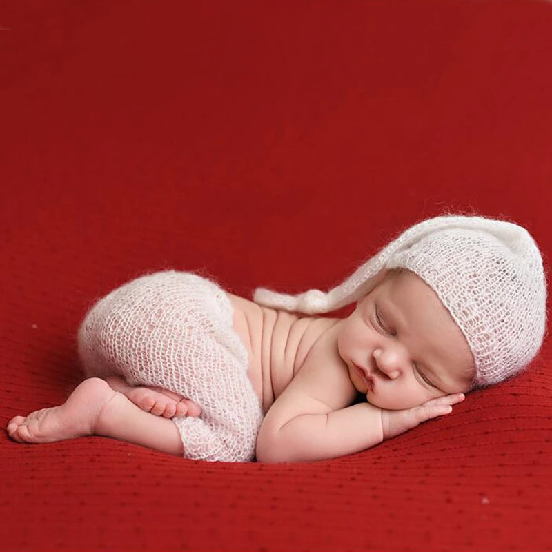 Mohair-ropa de ganchillo para beb&eacute;, accesorios de fotograf&iacute;a para reci&eacute;n nacido, conjunto de gorros para ni&ntilde;o, pelele, accesorios de estudio fotogr&aacute;fico DIY para interiores-3