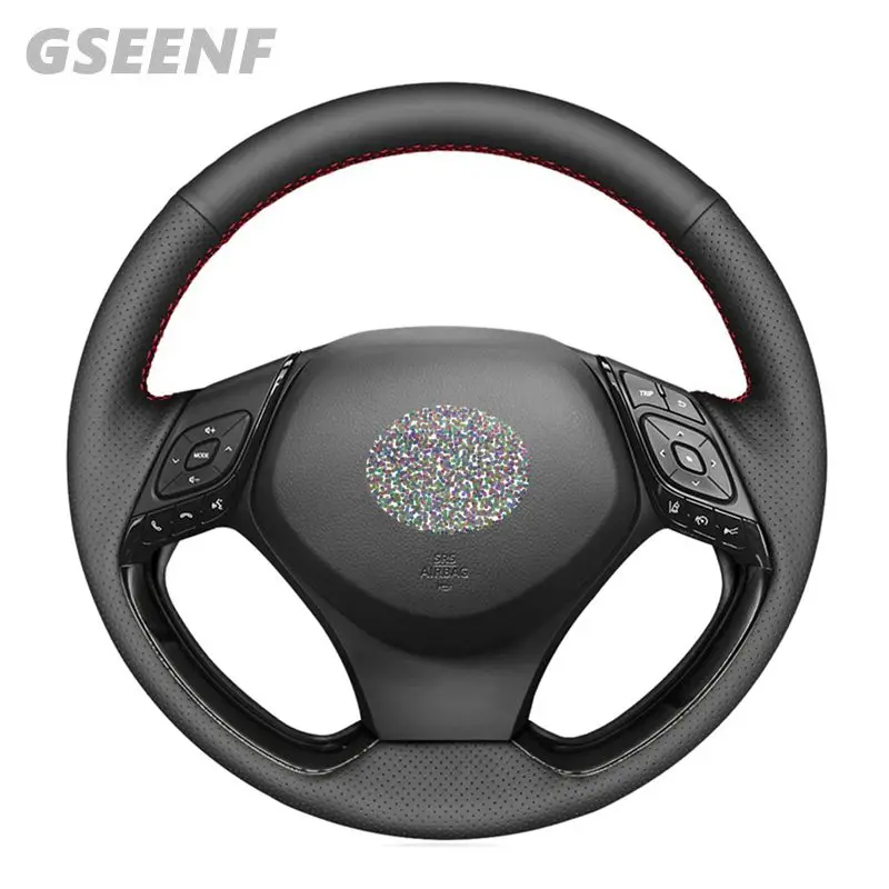 

Steering Wheel Cover Hand-stitched Black Genuine Leather Car Steering Wheel Covers For Toyota C-HR CHR 2016-2019 Izoa 2018 2019
