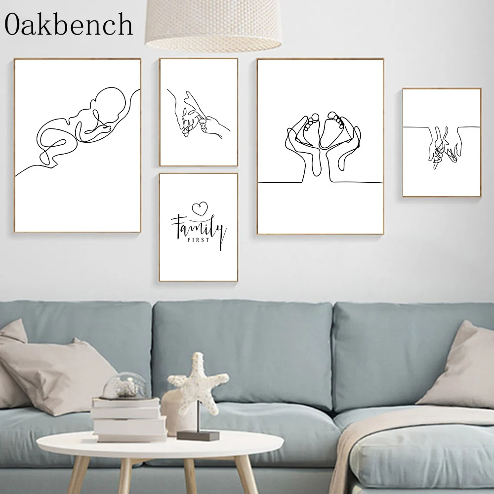 Семейный плакат абстрактная живопись Минималистичная Печать на холсте черно