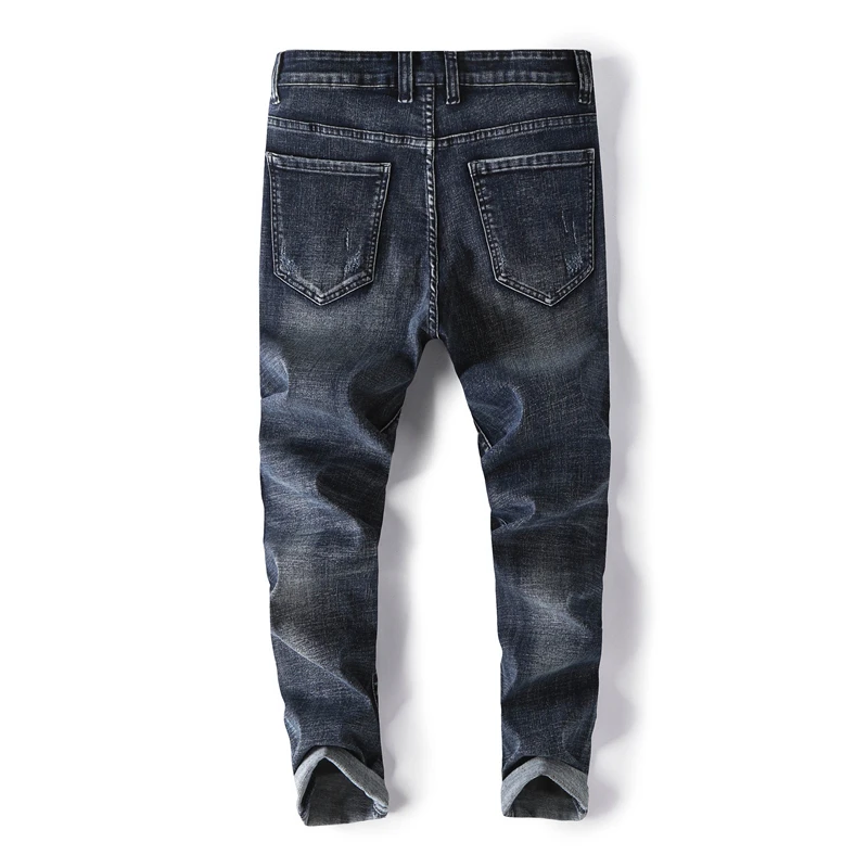 Мужские Винтажные синие джинсы потертые рваные байкерские уличные повседневные