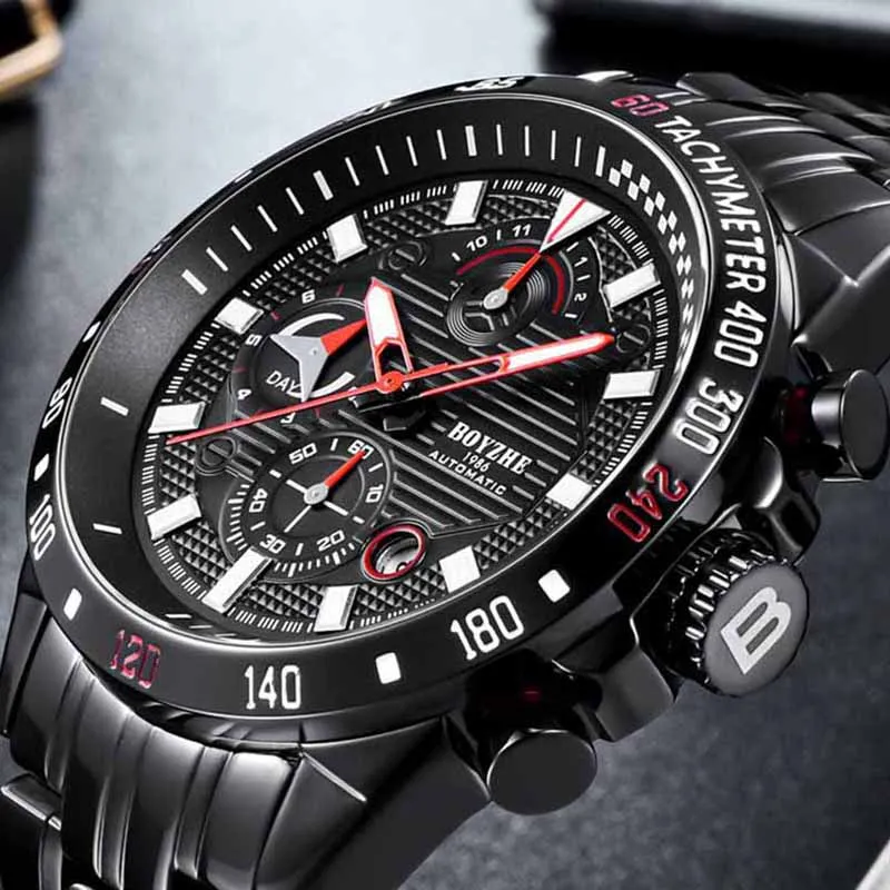 BOYZHE мужские брендовые часы водонепроницаемые деловые нержавеющая сталь