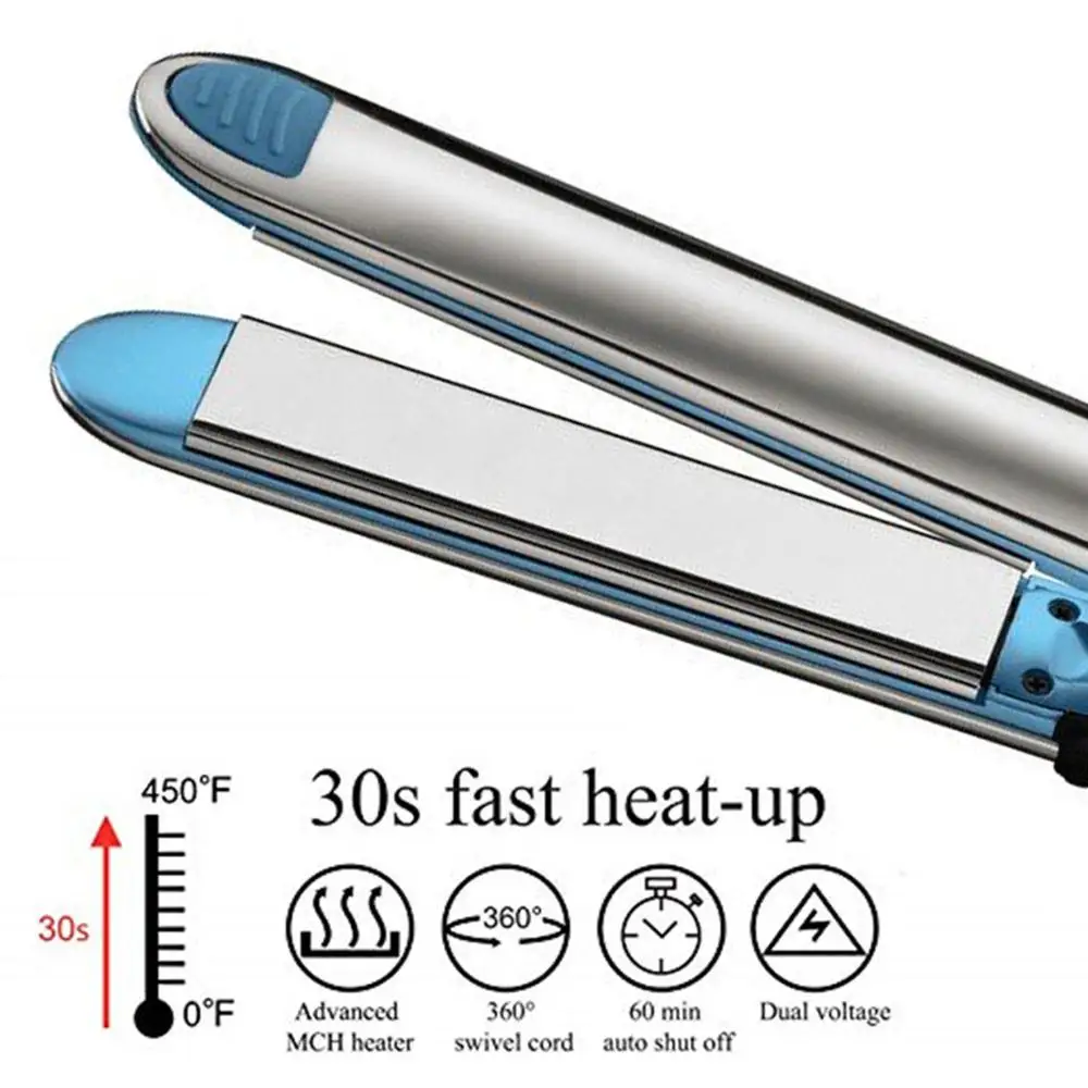 

Electric NanoTitanium Hair Straightener Max 450F Floating Heating Plate Flat Iron 1/4 stainless matel Hair Straightener 220-240V