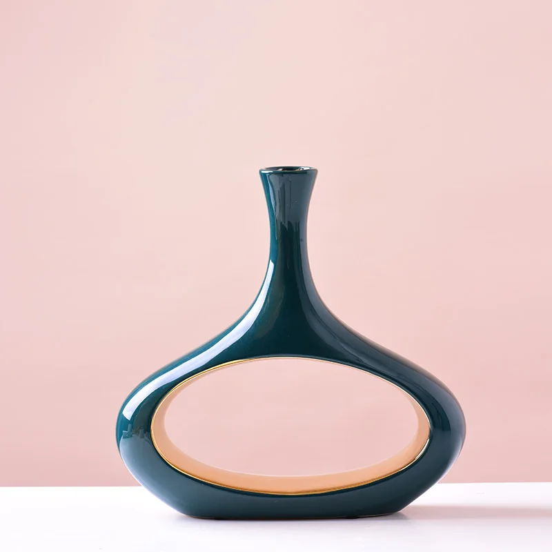 

Modern Hollow Ceramic Vase Small Caliber Flower Arrangement Green Gold Vase Dining Table Wine Cabinet Decoration Home Decoration
