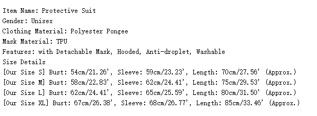 

Anti Flu Washable Protective Suit Isolated Clothing Jacket Hat With Mask Waterproof Removable Epidemic Prev TPU Polyester Pongee