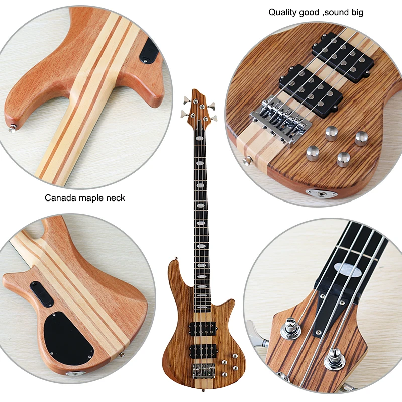 aktive bass gitarre 5 string neck durch 4 string 43 zoll elektrische bass gitarre solide okoume körper natürliche farbe zebrawood rund top f