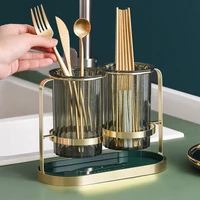 transparent glass chopstick holder household chopstick holder drainable tableware storage box with golden shelf chopstick basket