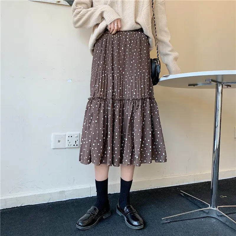 Женская шифоновая юбка в горошек с поясом на резинке | одежда