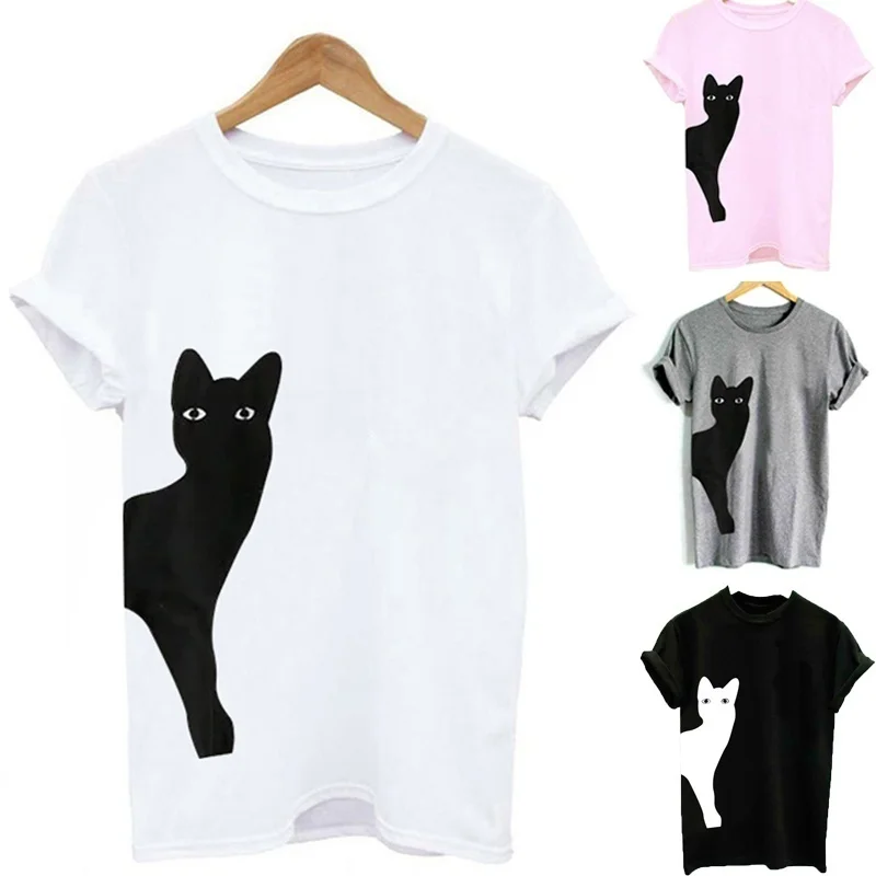 Женская хлопковая футболка с коротким рукавом и круглым вырезом Повседневная