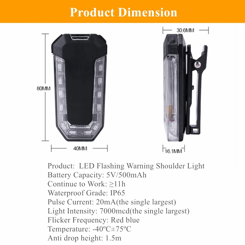 Warning Strobe Shoulder Lights Rechargable Safety Led Flashing Security Clip Lamp With Flashlight For Outdoor Riding Emergency | Автомобили