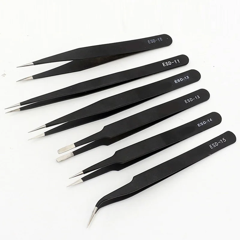 

6PCS Precision Tweezers Set Upgraded Anti-Static Stainless Steel Curved for Electronics Laboratory Work Jewelry