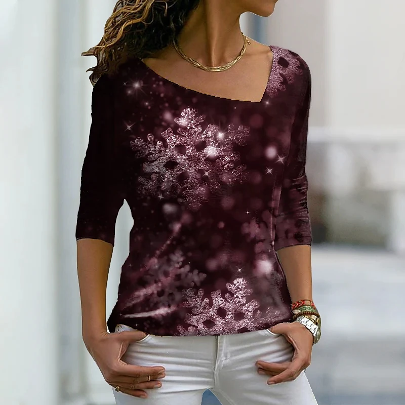 Personality Retro V-neck Slim High-Quality Spring Breathable Woman Sublimation 3D Printing Pattern Bottoming Top Fashion T-shirt |