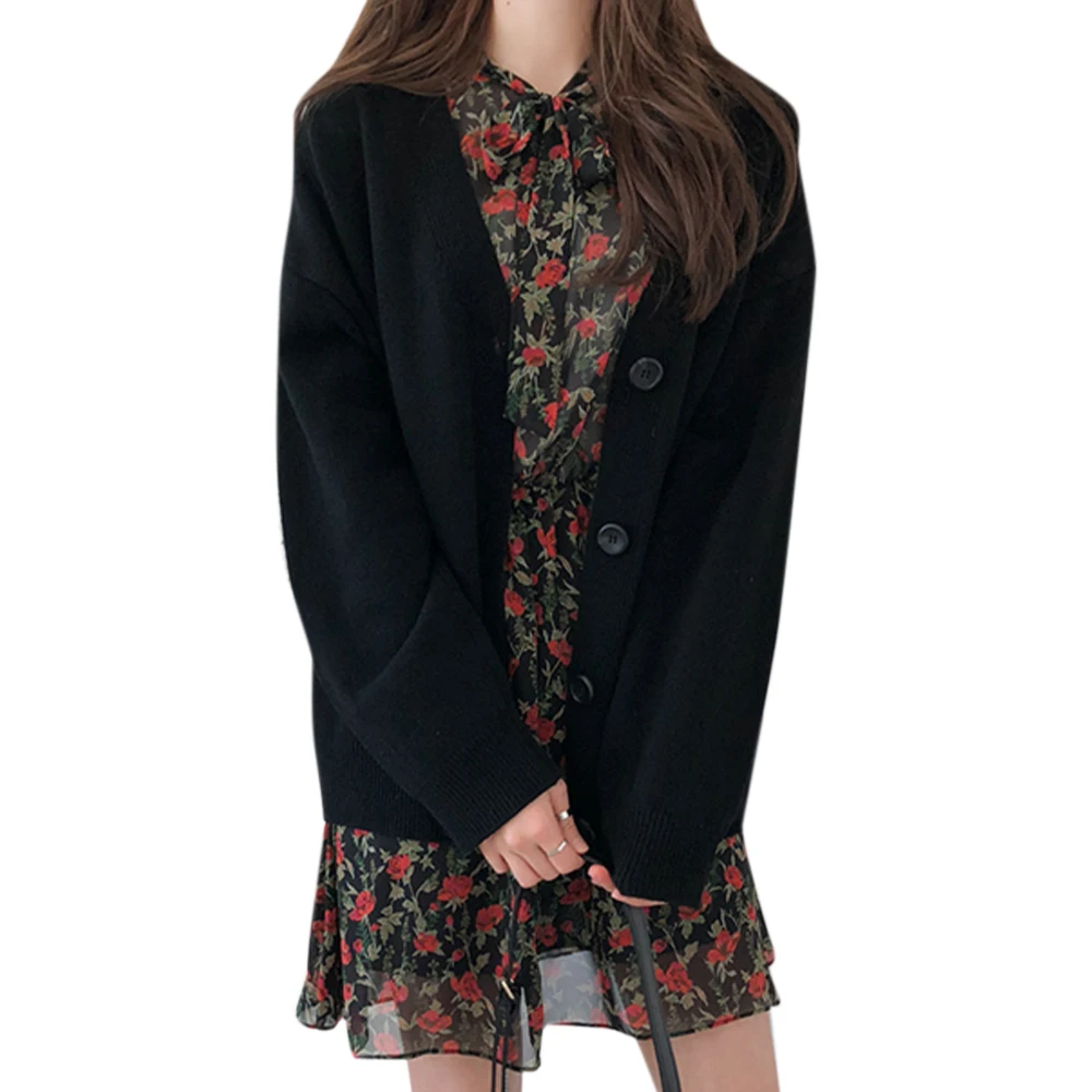 

One Size Autumn Sweater Coat Women Knitted Long Sleeve Solid Color Loose Casual Single Breasted Slim Female Cardigan Coats