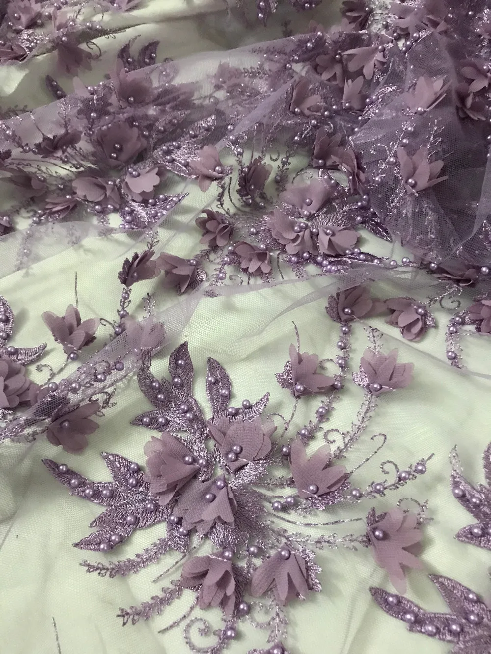 

Nigerian Tulle Lace Fabric 3d Flower French Net Lace Fabric 1 Yard Embroidery Mesh Fabric for Bridal Dress