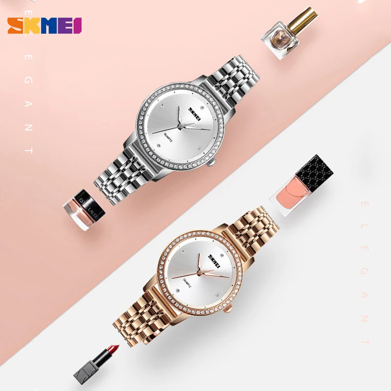 Роскошные Кварцевые женские часы из нержавеющей стали с бриллиантом SKMEI