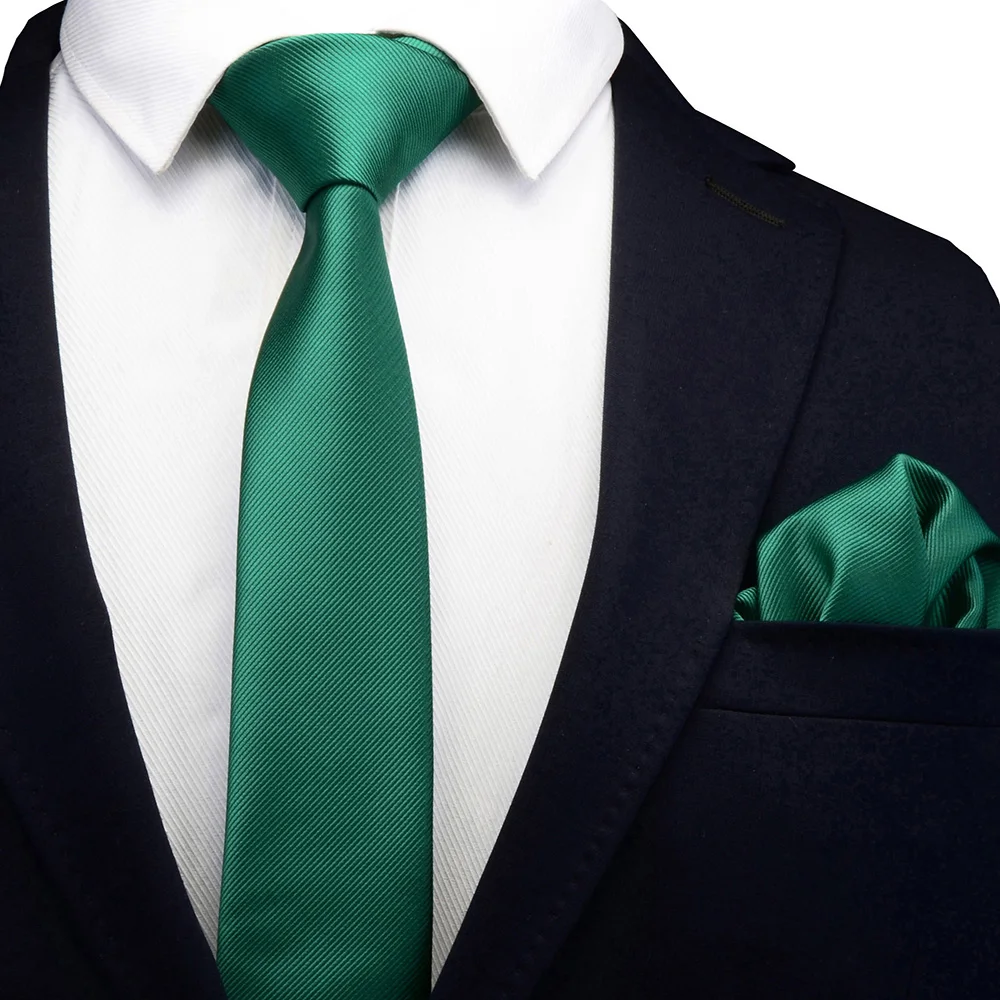 Ricnais Solid Casual 6cm Slim Tie Set For Mens Wedding Dress Red Green Plaid Silk Pocket Square Necktie Sets Suit Business Ties |