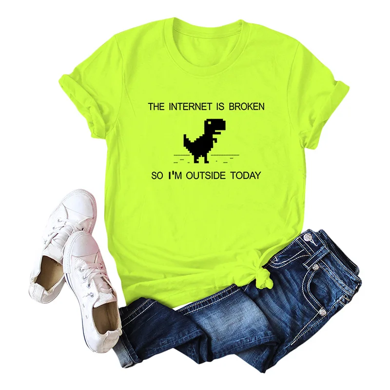 Женская летняя футболка с принтом динозавра из мультфильма и круглым вырезом хлопковая короткими рукавами