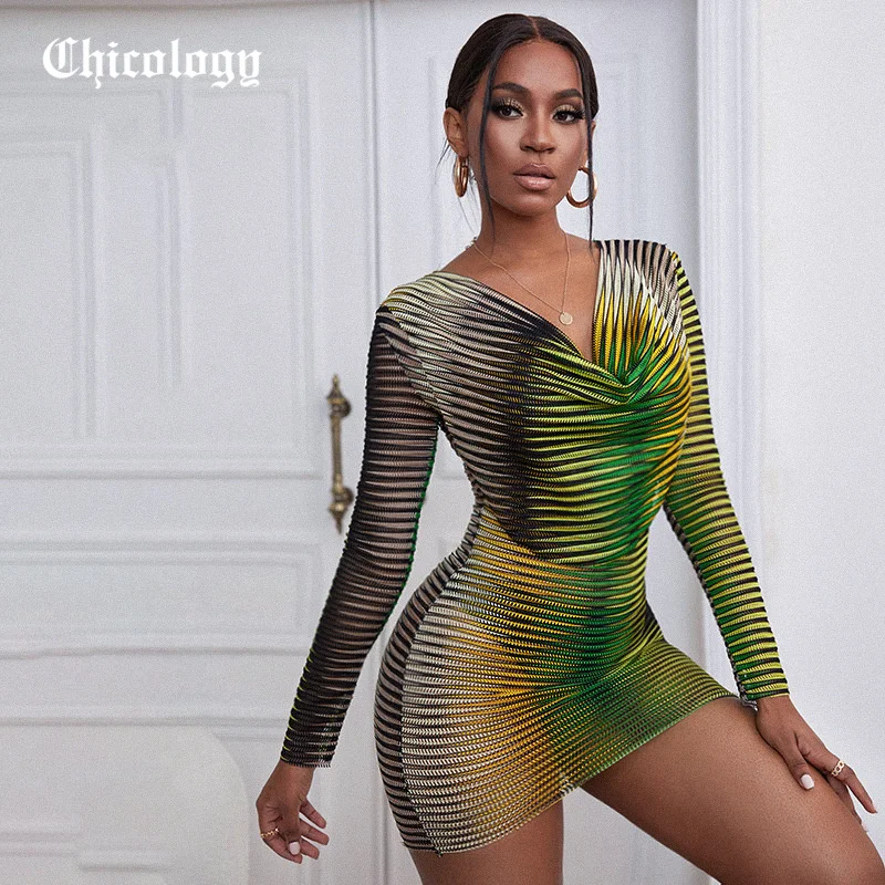 

Chicology 2021, женское разноцветное платье с принтом, Осень-зима, с ворсом, с длинным рукавом, сексуальное, модное, повседневное, Сетчатое, элегант...