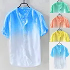 Рубашка мужская с коротким рукавом и отложным воротником, свободная сорочка с градиентом, Повседневная рубашка, весна-лето