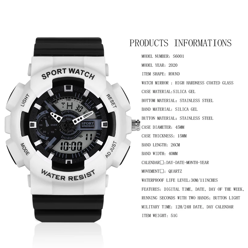 Женские спортивные часы FMOD с двойным дисплеем аналоговые цифровые светодиодные