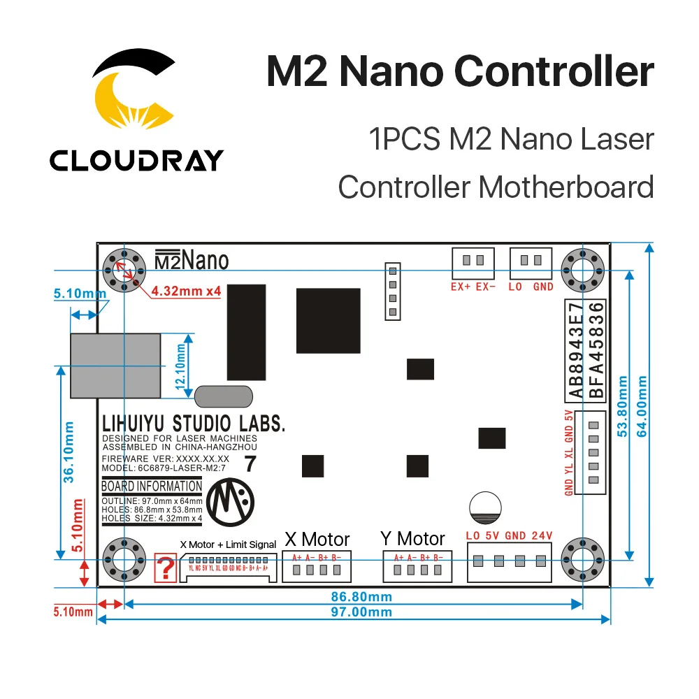 Cloudray LIHUIYU M2 Nano лазерный контроллер материнская основная плата+ панель управления+ ключ B система гравер Резак DIY 3020 3040 K40