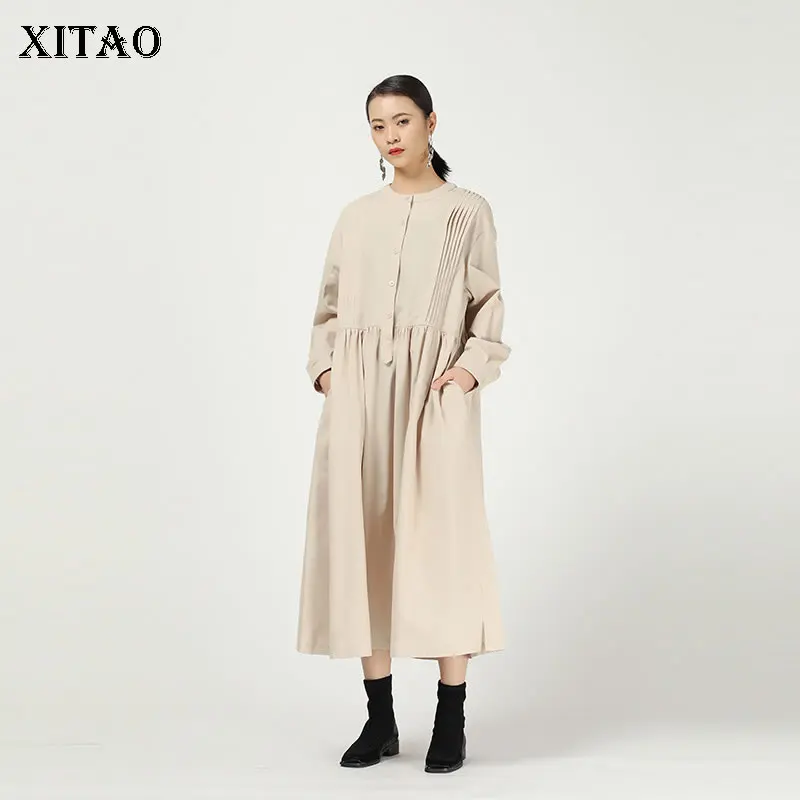 XITAO плиссированное платье размера плюс модное новинка 2020 весеннее длинный рукав