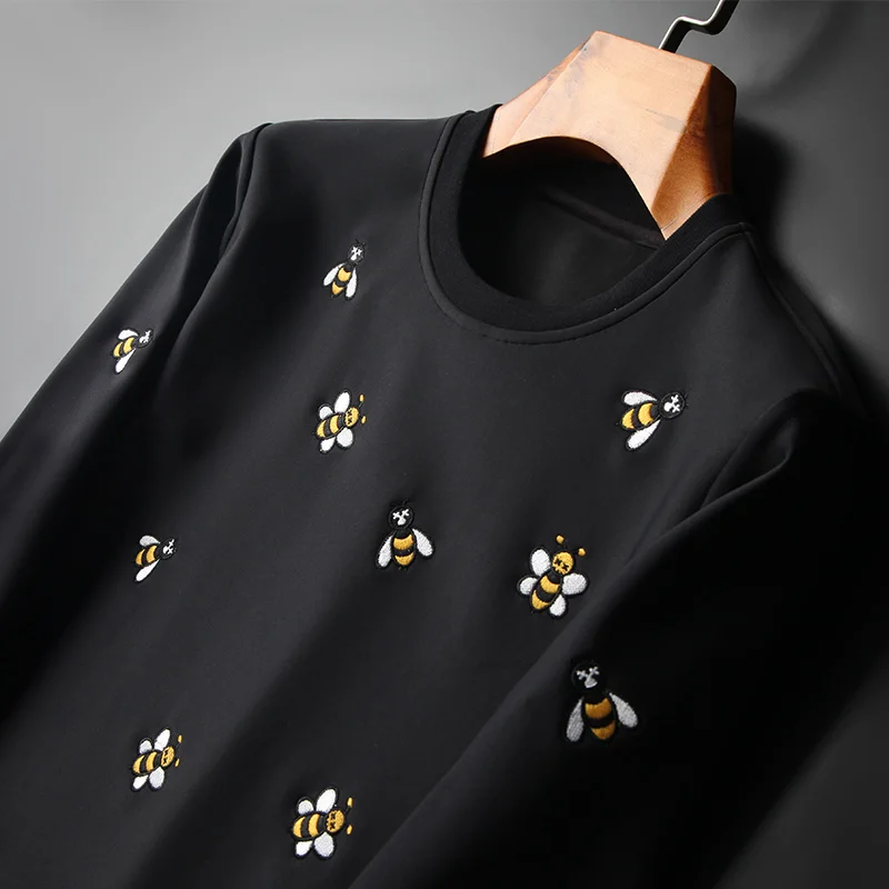 Minglu мужские свитшоты с круглым воротником роскошная Толстовка вышивкой пчелы
