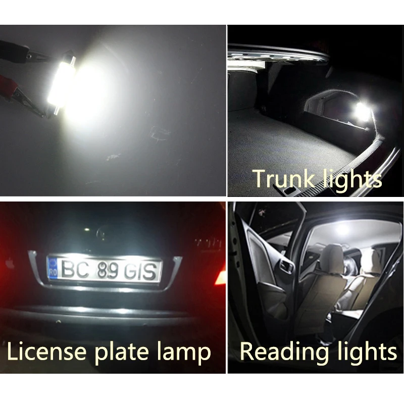 2Pcs Pure White Festoon Ceramic LED Bulbs C5w for Car Reading Lights, Dome Lamp (31mm, 36mm, 39mm, 41mm) - 3030-SMD, 6000K, 12V-24V NHAUTP image 4