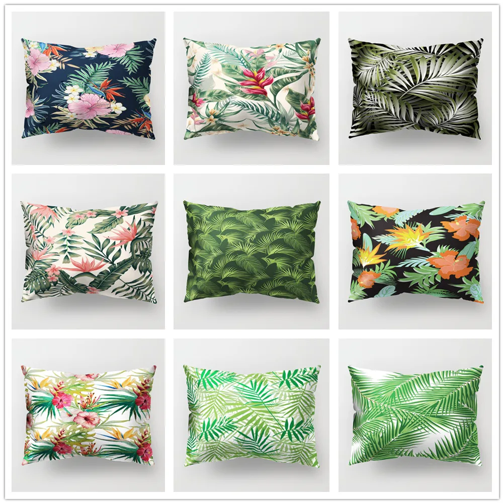 Зеленые растения чехол для подушки из полиэстера тропические листья цветы