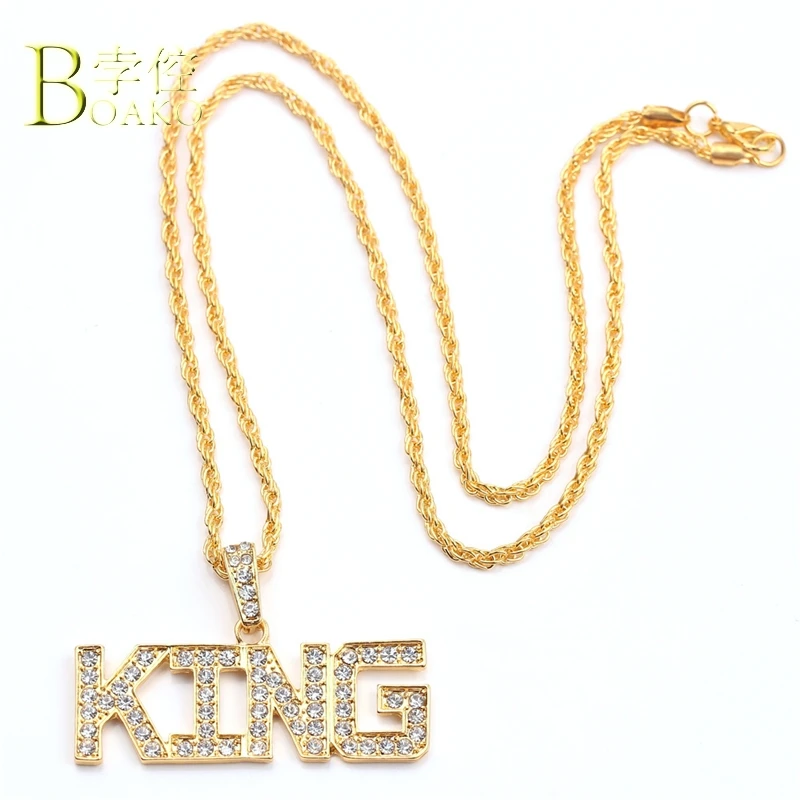 

Hip Hop Zircon Necklace Women/Men Iced Out Rhinestone Necklace Rapper Gold Sparkling Queen Pendant Necklace Punk Chain collar B5