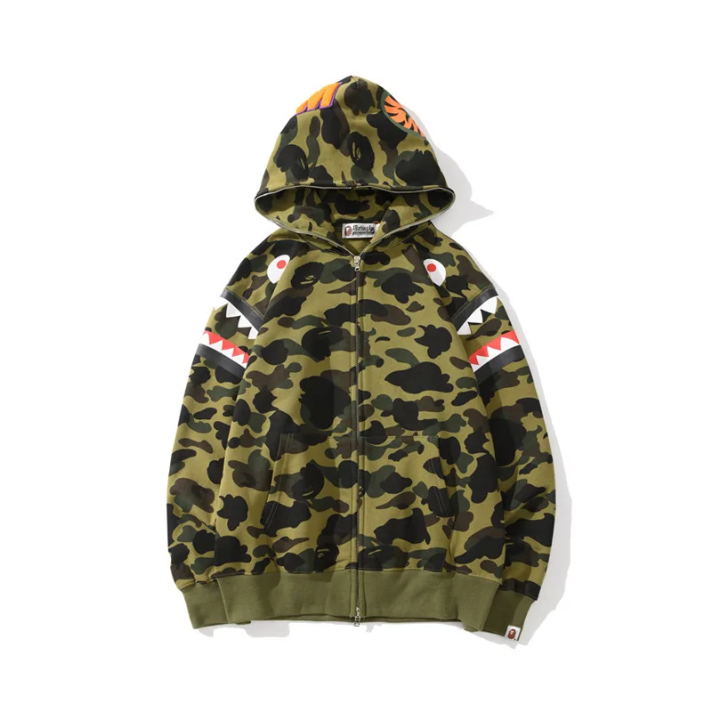 

New style fashion brand camouflage cardigan hooded shark head sweater coat